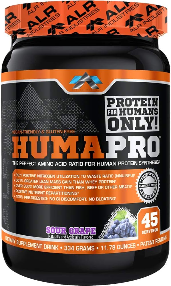 Humapro | Amino Asits protein Matrix for Humans | Lean Muscle | Vegan, Gluten Free | 334g / 45 Hizmetler (Sour Grape)