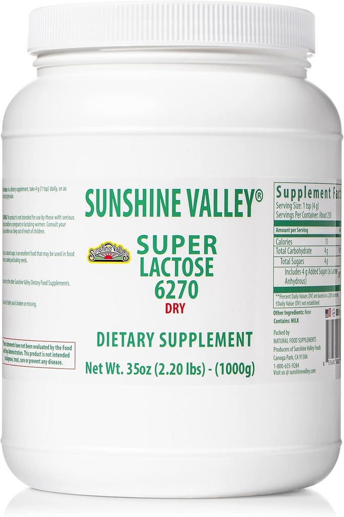 Sunshine Valley® Super Lactose Dry Powder (FREE FLOW POUUR) - Φυσικό γλυκαντικό & ενισχυτή ψησίματος, ζάχαρη σε σκόνη για μαγείρεμα & μείγματα τροφίμων, Σταθεροποιητής & πληρωτικό τροφίμων - 35 Oz