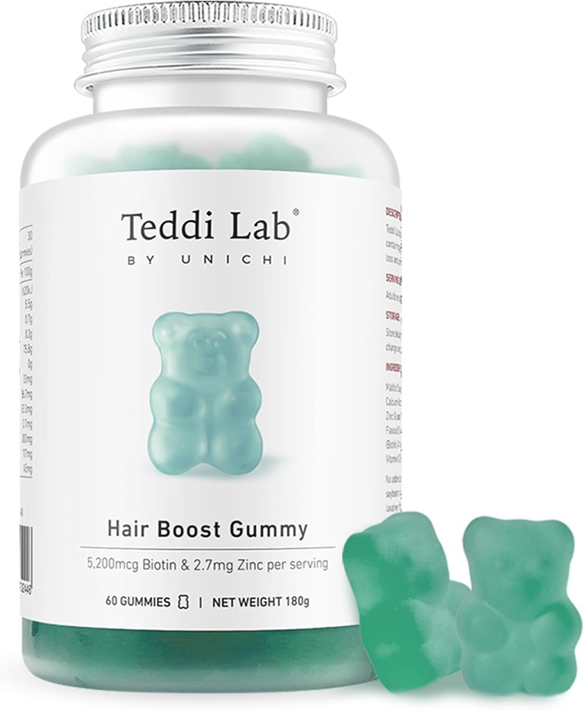 Unichi Hair Growth Gummies, 5200mcg Βιοτίνη με ψευδάργυρο, παντοθενικό οξύ και βιταμίνη Α, C, E για ισχυρότερη και θωρακισμένη μαλλιά για γυναίκες, (60 κόμης)