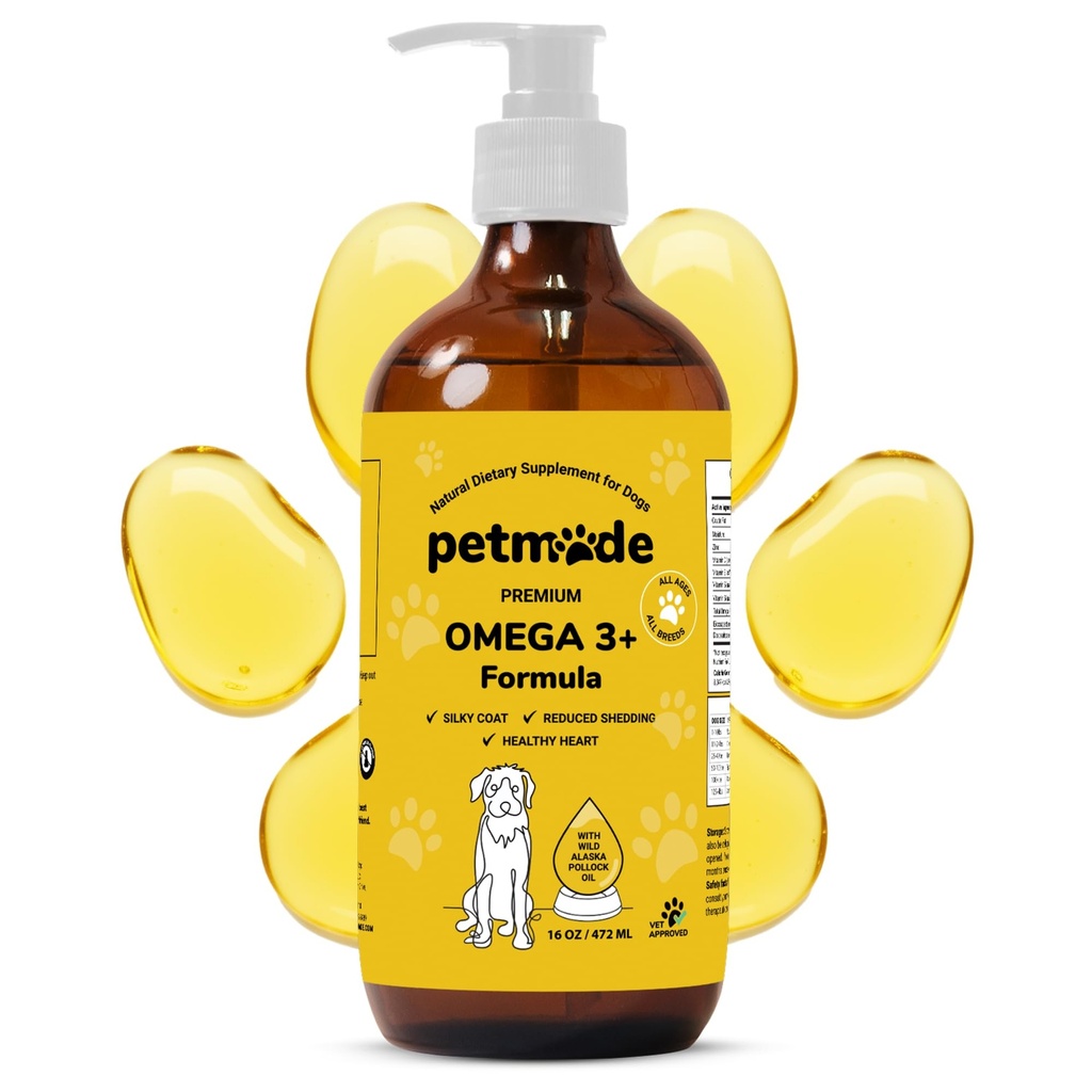 Omega 3 Dog Skin ve Coat için Balık Yağı - Wild Alaskan Pollock Oil for Itchy Skin- Omega 3 Fatty Acids for Köpekler - Sıvı EPA & DHA Supplements - çinko, C, B2, B7 & E - 16 Fl Oz