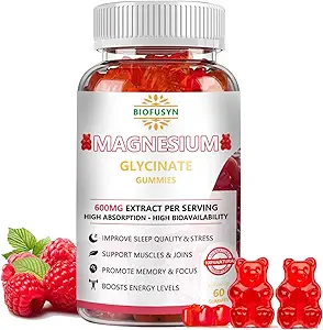 Μαγνήσιο Γλυκινικό Gummies 600mg : Χωρίς ζάχαρη Gummy Bears Με Μαγνήσιο, Βιταμίνη D, B6, και CoQ10 για την ήρεμη υποστήριξη & ύπνο για ενήλικες & παιδιά, L-Θρεονική πολυβιταμίνη, Raspberry Flavor 60Count