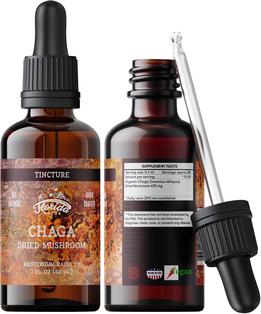 Chaga Tincture, Wild Harvested Chaga Extract (Inonotus obliquus) kıl Mushroom