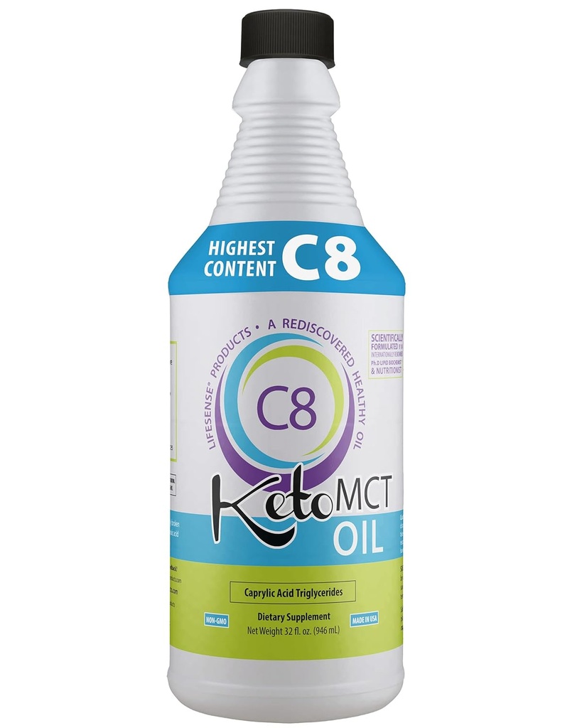 LifeSense C8 MCT Petrol, Blu-Friendly, Coconut Oil'den Kaynaklandı, Klinik olarak Keton Production'ı artırmak için Proven, Beyin ve Vücut için Optimal Yakıt, ABD'de Doktor Beslenme, 32 ozz