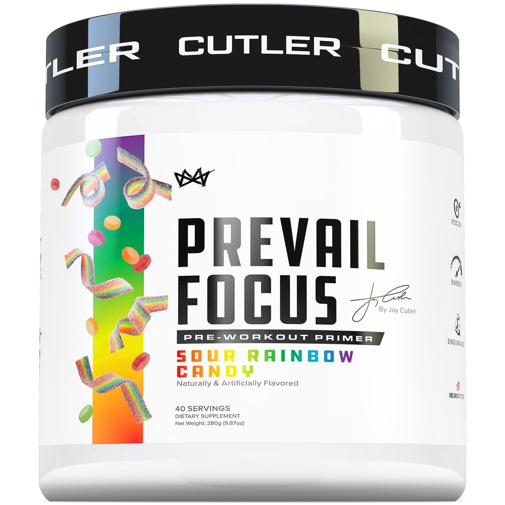 Prevail Pre Workout Toz with Nootropics: Pre-Workout Drink for Men and Women, Cut Edge Energy and Focus Supplement with L Citrulline, Alfa GPC, L Tyrosine | Sour Rainbow Candy, 40 Scoops