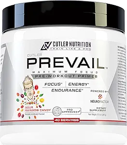 Prevail Pre Workout Toz with Nootropics: Pre-Workout Drink for Men and Women, Cut Edge Energy and Focus Supplement with L Citrulline, Alfa GPC, L Tyrosine | Sour Rainbow Candy, 40 Scoops