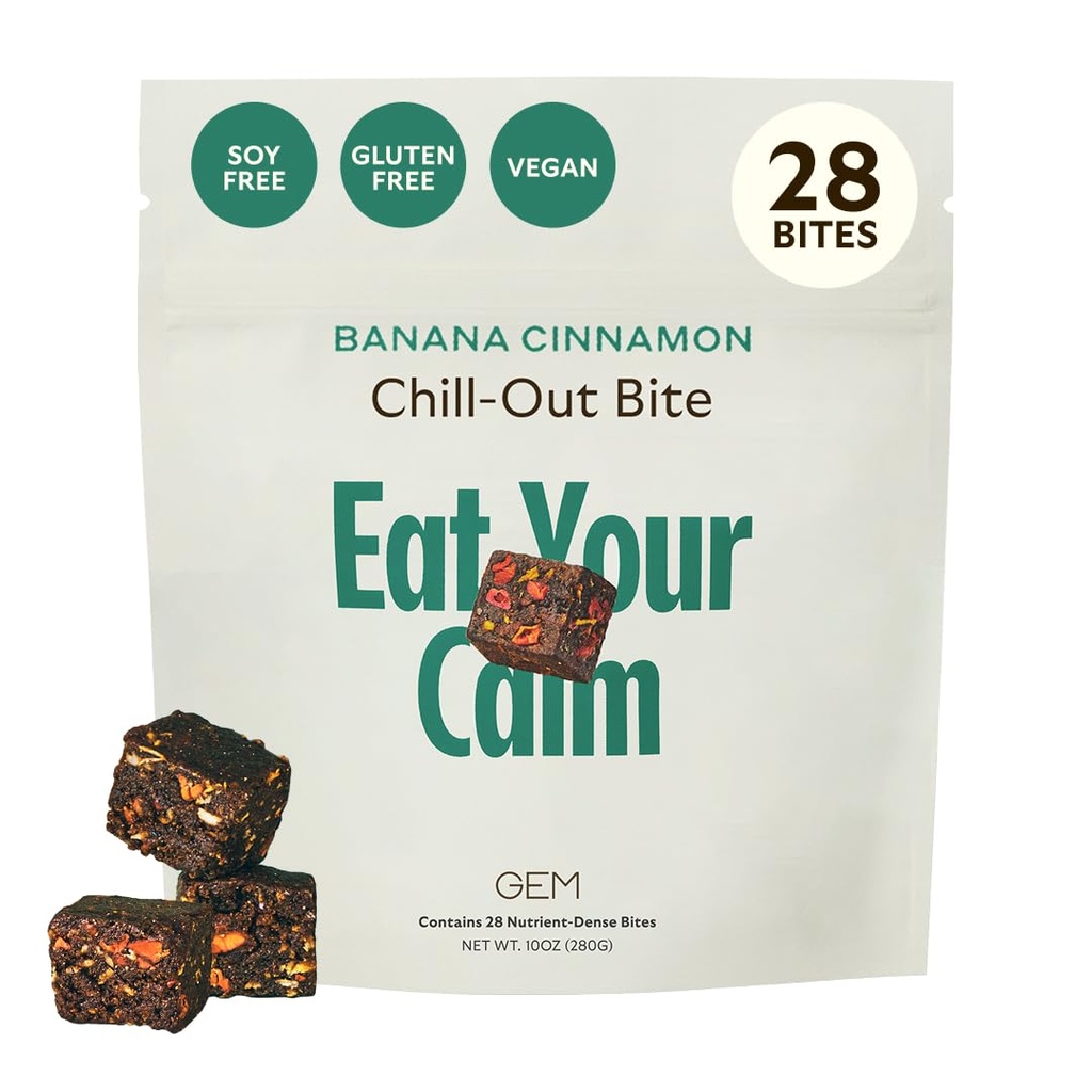 GEM Chill-Out Calm Bite | Destekler Calm Mind & Clarity | Magnezyum L-Threonate, Golden Chlorella, Lemon Balm | Holistic Non-Habit Form | Gluten Free, Soy Free, Banana Cinnamon, 28 hizmet