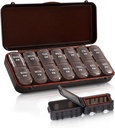Pill Organizer 2 Times a Day, Weekly Travel Case for Vitamins, Fish Oils + 2 Detachable Cute Box (Brown)
