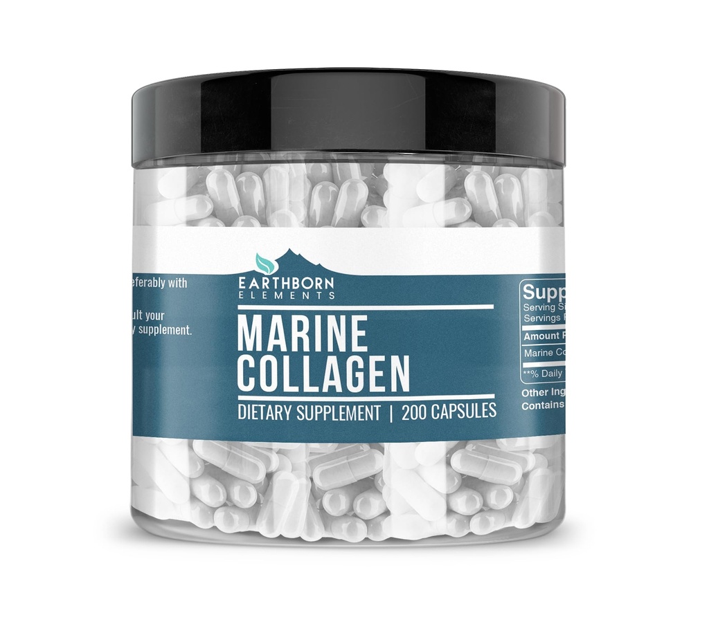 Earthborn Elements Collagen Hydro (200 Capsules) Hydrolyzed Fish Collagen, Non-GMO, Scent-Free, Bio available (960 mg Servisi)