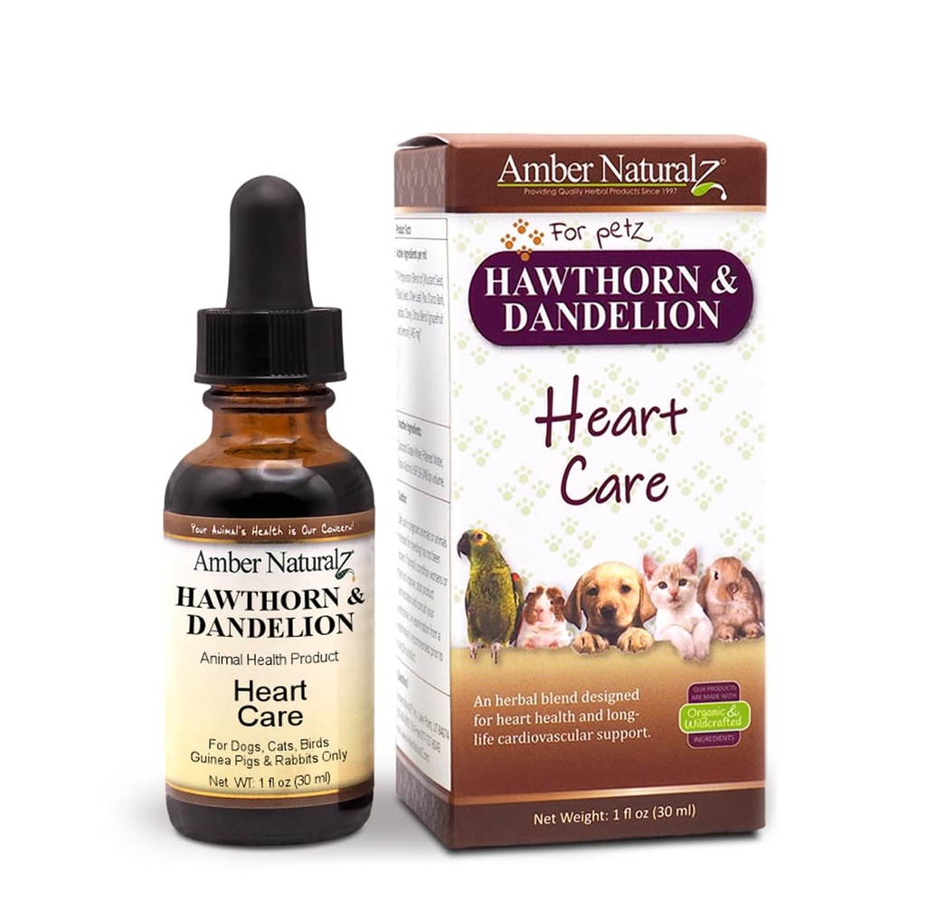 Amber NaturalZ Hawthorn & Dandelion Herbal Supplement for Dogs, Cats, Birds, Tavşanlar ve Gine Pigs | Supports Heart Health, Circulation, and Fluid Balance | Natural Cardiovascular Care