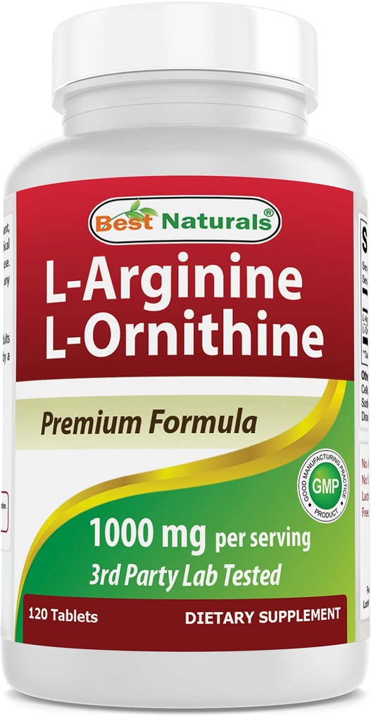 En İyi Doğallar L-Arginine L-Ornithine - Servis başına 1000 mg - 120 Tablet - Non-GMO & Gluten Free (120 Kont (kırda 1))