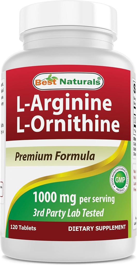En İyi Doğallar L-Arginine L-Ornithine - Servis başına 1000 mg - 120 Tablet - Non-GMO & Gluten Free (120 Kont (kırda 1))
