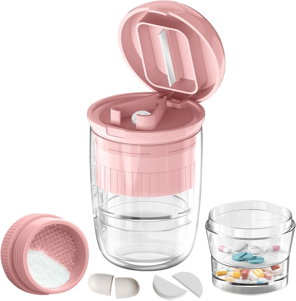 Pill Machinery for Small or Large Pills, Crushes Pills, Vitaminler, Tabletler, Paslanmaz Çelik Bıçak, Yeniden Evli İçme Kupası (Pink-1)