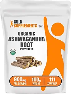 BulkSupplements.com Organik Ashwagandha Toz - Organik Ashwagandha Supplements, Ashwagandha Root - Gluten Free, 2g per Service, 250g (8.8 oz) (Pack of 1)