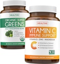 Super Greens & Vitamin C (3-Month Supply) Vitamin Yeşiller Organik Süper Yeşil Toz - Tamam Superfood (180 Capsules) & Vitamin C Immune Support (180 Vegetarian Capsules)