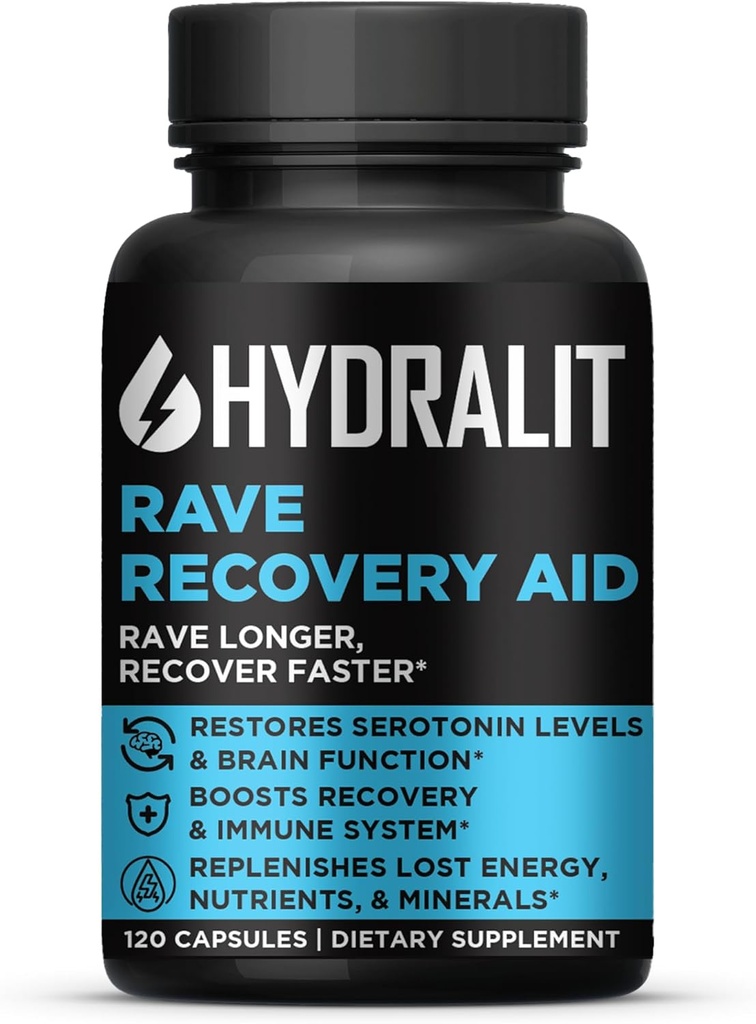 Rave Recovery Aid Vitamins After Party Relief Pills Music Festival Aksesuarları Rave Essentials 5-HTP Supplement Electrolytes Hydration Better Mornings Serotonin Energy Hangover 120 Capsules Serotonin Energy Hangover 120 Capsules