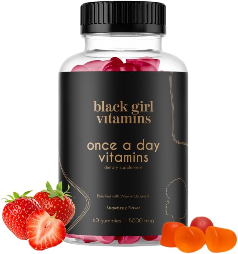 Black Girl Vitamins Once a Day - Womens Multivitamin Gummy - A, B, C, E ve çinko. Multivitamin for Women, Immune Support. Vegan, Gluten-Free. ABD'de (30 Günlük Supply, Strawberry)