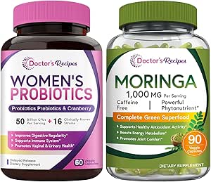 Doktorun Probiyotikleri ve Organik Moringa Sche, GI ve Kadınlar Sağlığı, Doğal Antioksit Desteği, No Gluten, Pro (60 Capsules) & Moringa (90 Capsules)