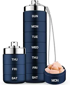 Mossime Metal Seyahat Pill Organizer, Portre 7 Günlük Vitamin Organize edilebilir, Su geçirmez 1 Zamanlar Bir Gün Pill Box, Büyük Pill Konteyner, Günlük Tıp Vitamini, Balık Yağı, Tamamlayıcı
