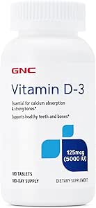 GNC Vitamin D3 125mcg Supplement, 5000 IU, Diş ve Kemik Sağlığı, 180 Hizmet