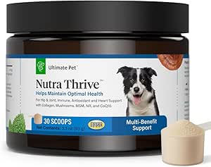 Ultimate Pet Beslenme Nutra Thrive Canine, 40-in-1 Beslenme Toz Tamamı Digestion ve Immune Support, Vitaminler, Mineraller, Probiyotikler, Enzymes, 30 Scoops