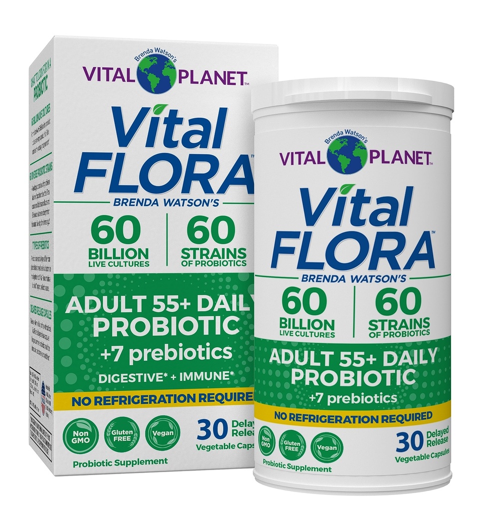 Vital Planet - Vital Flora Yetişkin Over 55 Daily Probiyotik 60 Milyar CFU, Diverse Strains, Organic Prebiyotiks, Immune and Digestive Health Raf Stable Probiyotiks for Women and Men, 30 Capsules