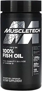 Omega 3 Fish Oil Capsules MuscleTech 100% Omega Fish Oil Burpless Fish Oil Supplement Omega 3 Fatty Acid Supplement Fish Oil 1000 mg Pills, 100 Count Count