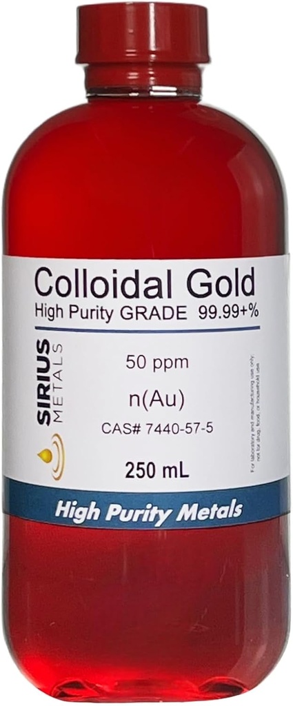 True Colloidal Gold (50 ppm) -% 99.99+ yarıcık - 250 mL (8.45 Fl Oz) Clear BPA-Free Plastik Şişe, 1 (Paket 1)