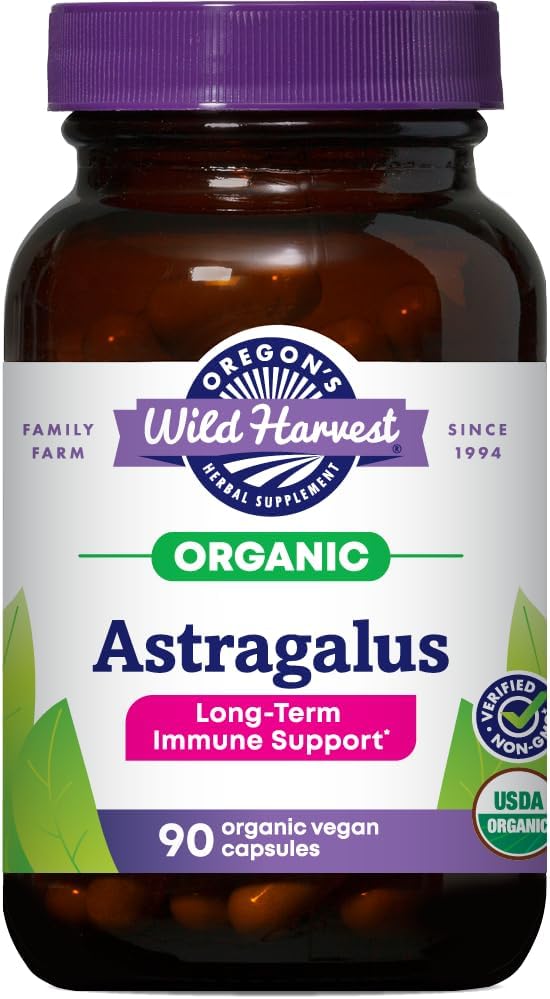 Oregon'un Wild Harvest, Immunity Support için sertifikalı Organik Astragalus Capsules, 1125 MGS, 90 Count