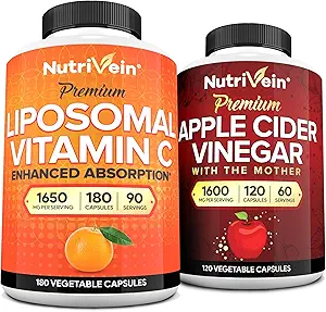Nutrivein Premium Apple Cider Vinegar Capsules & Liposomal Vitamin C Supplement Sche: Yüksek hacimli C Capsules & Apple Cider Vinegar Supplements için Immune Defenses & Gut Health