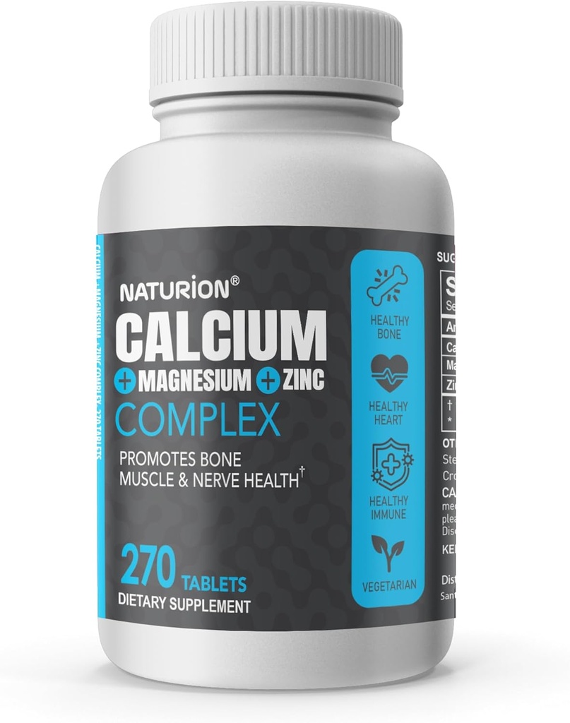 Kalsiyum çinko Supplement - 1000 mgelli ile 3in-1 Kompleksi, 500 mg, Magnezyum 10 mg - Bone, Muscle & Immune Support - 270 Tablet, 90 Day Supply