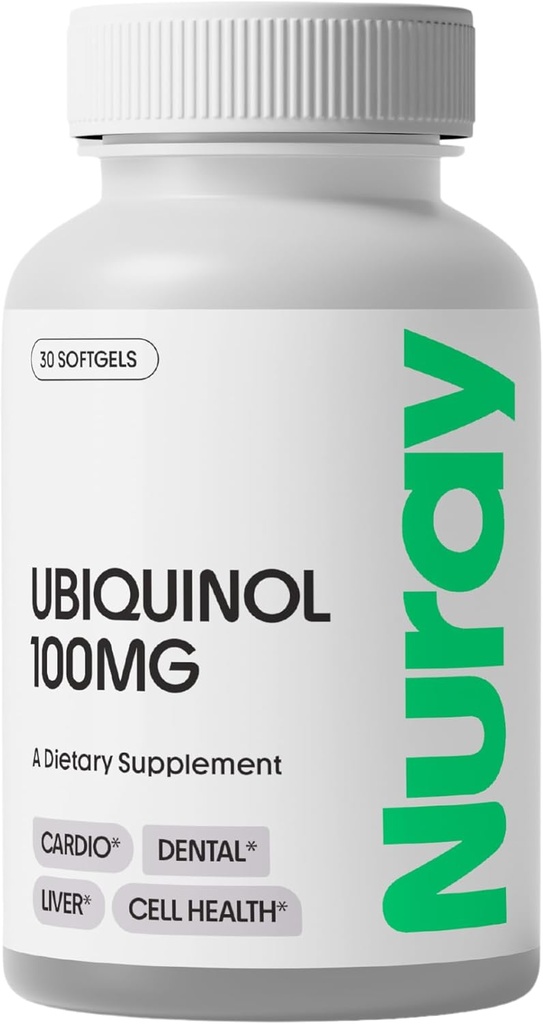 Nuray Ubiquinol 100mg Softgels, Ενεργή μορφή CoQ10 για καρδιοαγγειακή και οδοντιατρική υγεία, χωρίς γλουτένη ανοσοποιητική υποστήριξη, Ενισχύει την ηπατική υγεία, 30 Count