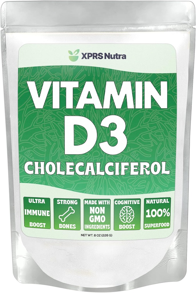 XPRS Nutra Vitamin D3 σε σκόνη (Cholecalciferol) - Άγευστη VIT D για οστά και ανοσία - Βιταμίνη D3 σε σκόνη για μυϊκή λειτουργία - συμπληρώματα βιταμίνης D (8 ουγγιά)