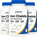 Nutricost Chelated Iron, As Ferrochel, 36mg, 240 Capsules (3 Şişe)