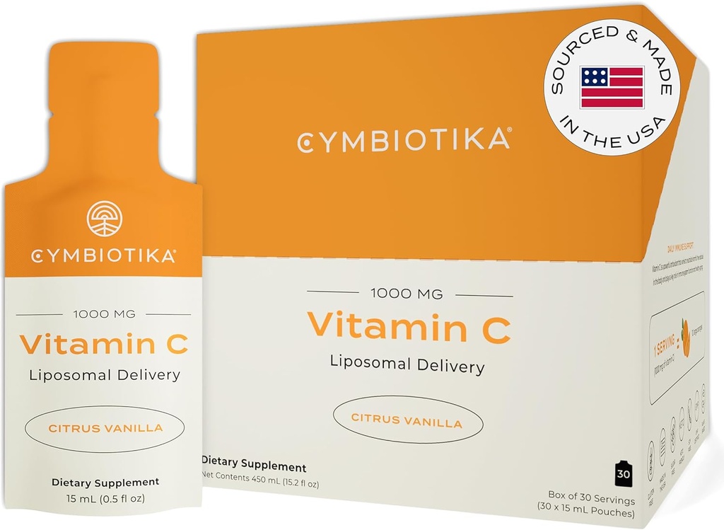 CYMBIOTIKA Vitamin C Bireysel Paketler, Liposomal Teslimat, Immune Desteği için Tamam, Collagen Boost, & Health Aging, Skin Hydration Packets, Citrus Vanilla Flavor, 30 Count