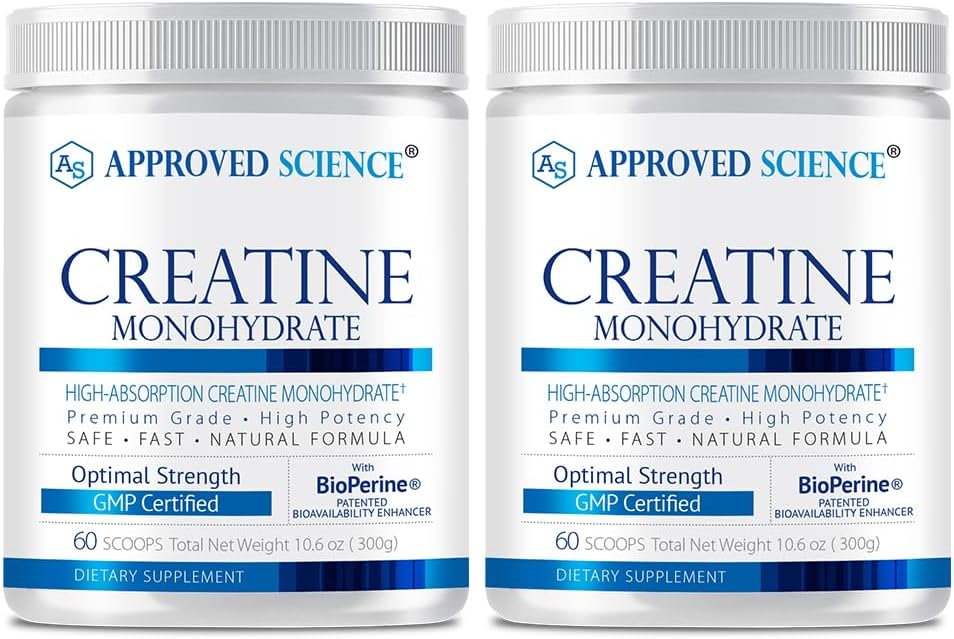 Εγκεκριμένη επιστήμη Creatine Monohydrate σκόνη με BioPerine - Υποστήριξη προπόνησης - 120 εξυπηρετήσεις - 5g ανά υπηρεσία - Άγευστη - Συσκευασία των 2 - Μη ΓΤΟ, Vegan