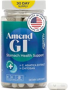 Amend GI All-Natural Stomach Health Support 60 Capsules - Stresli Ulcer Belirtileri için Nutraceutical - Asyatica Extract & CM Chitosan