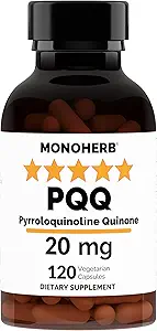 MONOHERB PQQ 20 milligrams - PQQ Supplement, Pyrroloquinoline Quinone, 120 Capsules