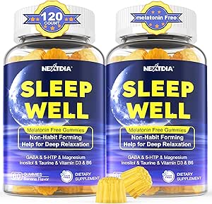 Melatonin Free Sleep Gummies with Magnesium Glycinate, GABA, 5-HTP, L-Theanine, Valerian, Chamomile, Lemon Balm, Vitamin D3 & B6 - Hormone & Drug- Free, Non-Habit Forming,2 Pack