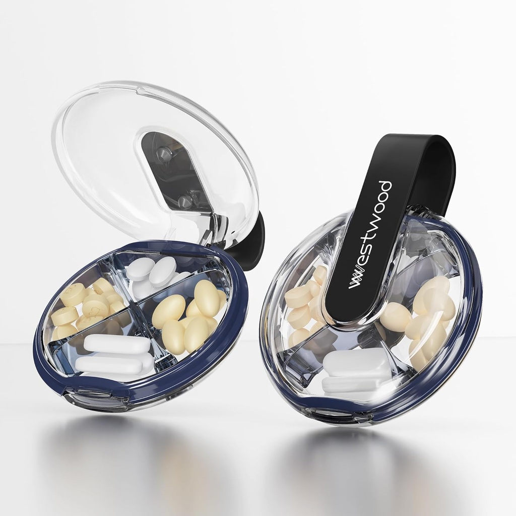 Küçük Pill Case, Purse & Pocket için sevimli Pill Box, 4 Karşılaştırmalı Yeniden taşınmaz Pill Sahibi, Portatif Seyahat Pill Vitaminler, Supplements, Fish Oils (Black)