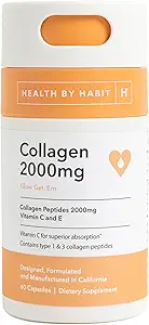 Health by Habit Collagen Supplement 2 Pack (120 Κάψουλες) - Βιταμίνη C & Βιταμίνη Ε, 2000mg, Κολλαγόνο Πεπτίδια, Ανώτερη Απορρόφηση, Υποστήριξη του Δέρματός σας, Μη-ΓΤΟ, Χωρίς Ζάχαρη (2 Συσκευασία)