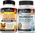 Turmeric Curcumin with Black Pepper Extract 1500 mg Kompleksi (1 Ay Supply) Plus High Abors Magnezyum Bisglycinate Capsules (2 Ay Supply)