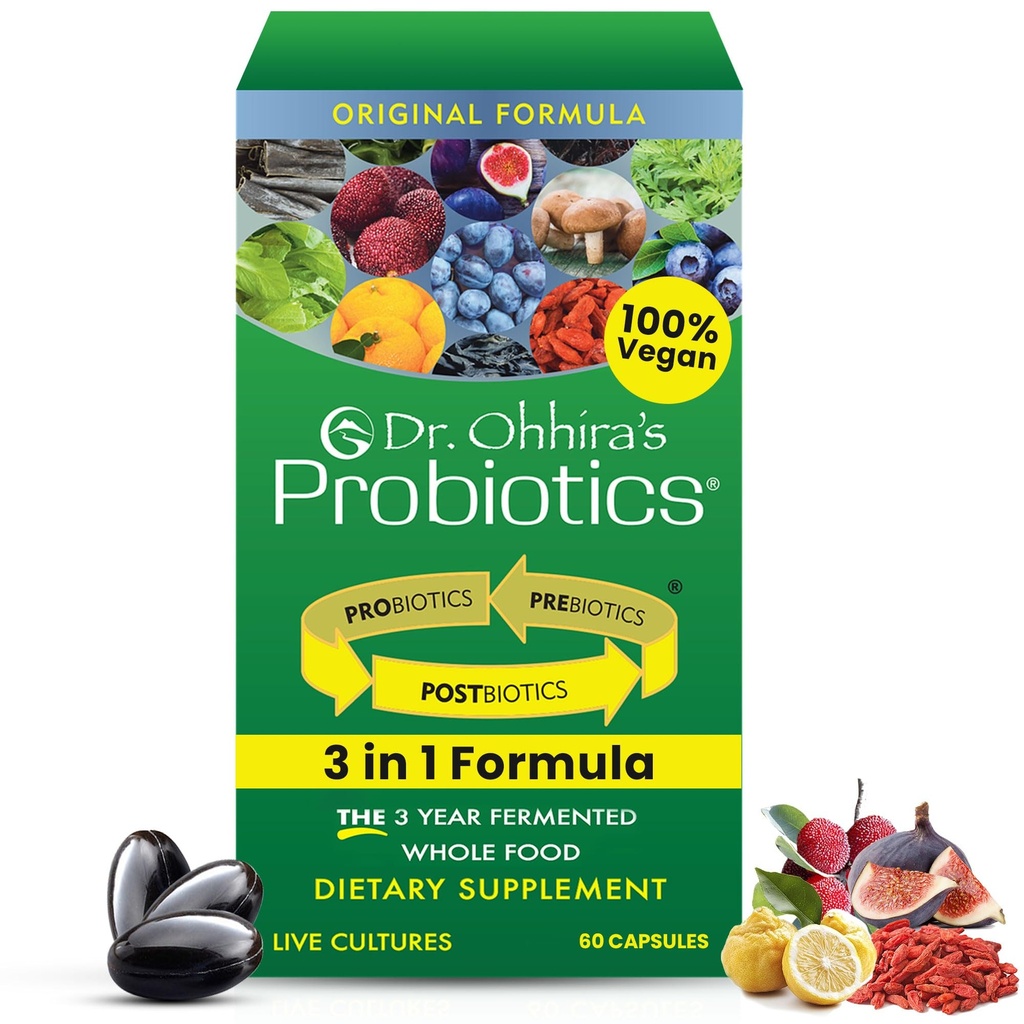 Dr. Ohhira's Probiyotiks Original Formula 3 Yıl Fermented Prebiyotiks, Live Active Probiyotiks and The only Product with Postbiyotik Metabolites, 60 Capsules