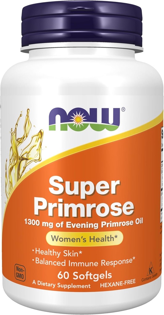 NOW Supplements, Super Primrose 1300 mg with Naturally Occurring GLA (Gamma-Linolenic Acid), 60 Softgels