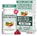 Maxi Health Chewable Multivitamin για παιδιά, εφήβους και ενήλικες - Cherry Chewable Vitamins για ενήλικες & παιδιά - Kosher Kids Multivitamin + Iron (90 δισκία)