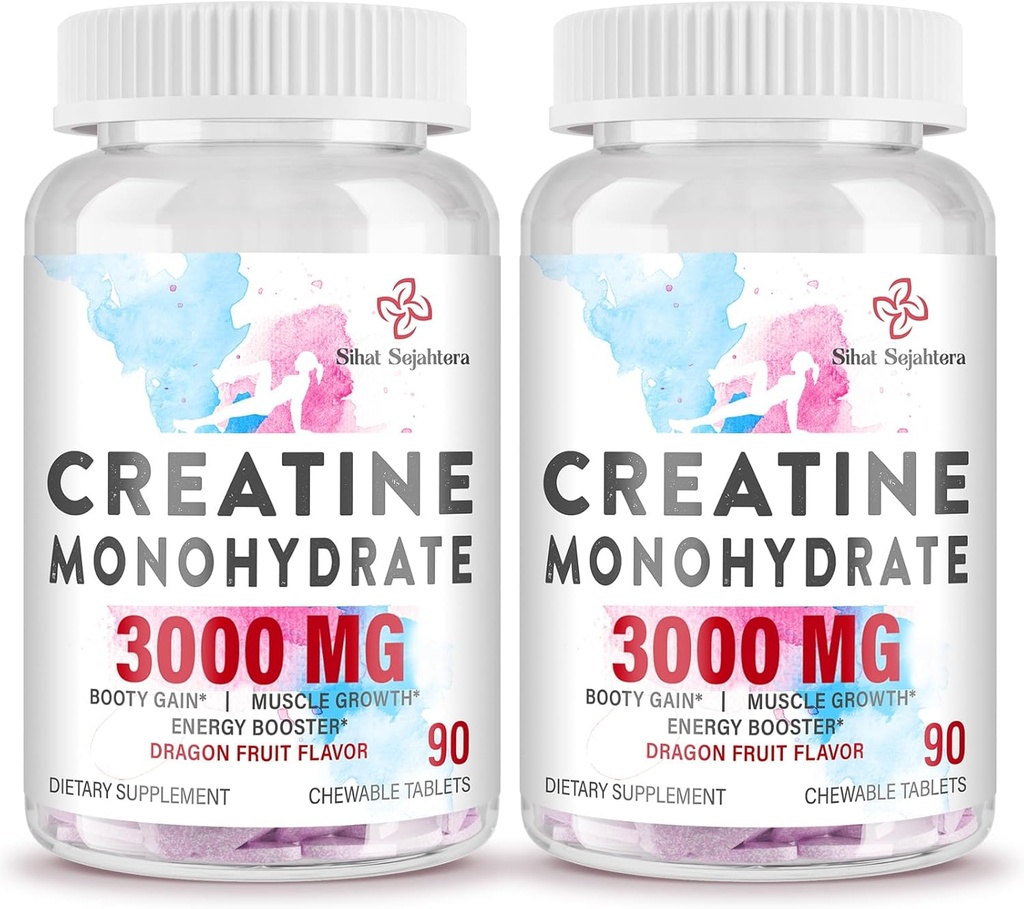 3000 MG Creatine Monohydrate για γυναίκες & άνδρες, Χάπια Creatine με BCAA & Hydrolyzed Collagen Chews δισκία για την απόδοση & ανάκτηση, δύναμη, Δράκος Fruit Flavor, 180 δισκία