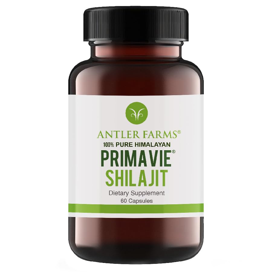 Antler Farms - 100% Pure PrimaVie Shilajit for Men Extract, 60 Capsules, 250 mg - Himalayalardan 50 Fulvic Acid, Wild Harvested Machinery from The Himalayas, Powerful Adaptogen Supplement