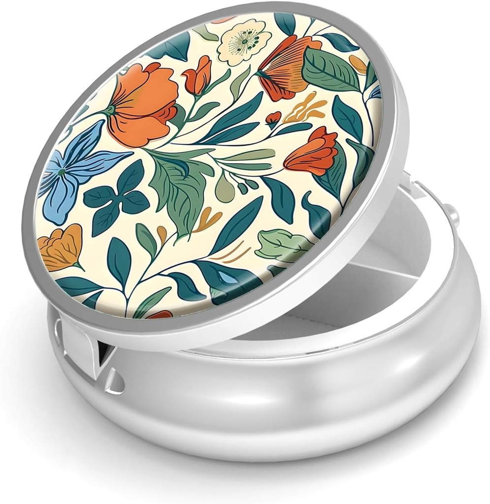 Pill Box-3t Karşılaştırma Küçük Pill Case for Purse & Pocket Mini Metal Pill Holder Travel Pill Container to Hold Supplements Antivirus-Free (Floral Pattern)