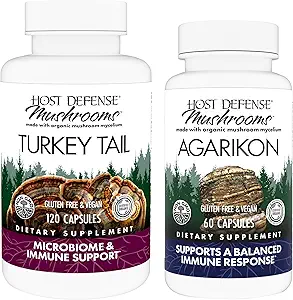 Host Defense Sche with Turkey Tail Capsules, 120 Count & Agarikon Capsules, 60 Count - Support Digestive & Immune Health - Support Immune Functions & Cell Strength*