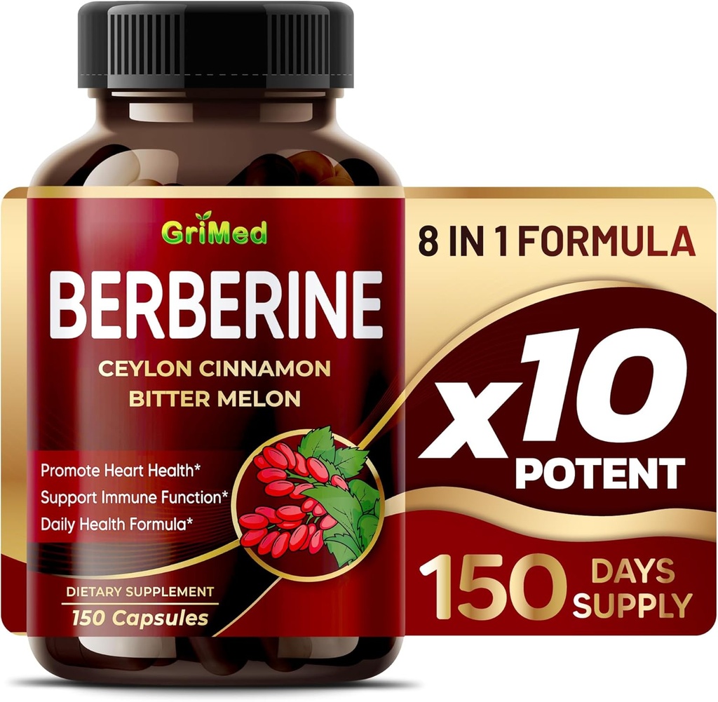 GriMed Berberine 9,500 mg Ceylon Cinnamon Bitter Melon Sağlıklı Immune Sistemini Destekledi - ABD'de Made in the USA