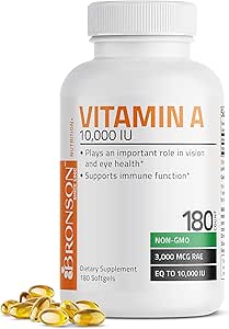 Bronson Vitamini 10.000 IU Premium Non-GMO Formula Desteği Sağlıklı Vizyon ve Immune Sistemi ve Sağlıklı Büyüme ve Yeniden Üretme, 180 Softgels